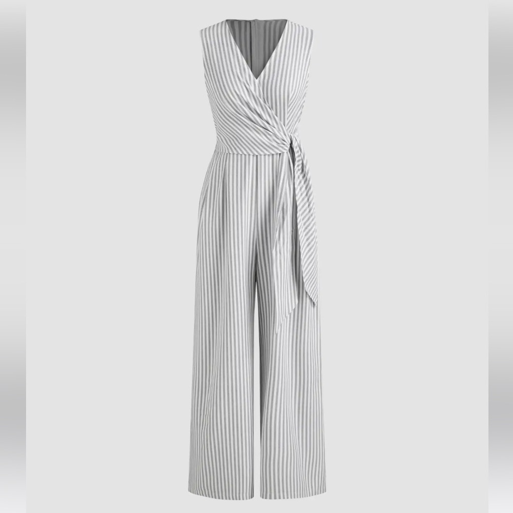 Cider Elegant Gray Striped Jumpsuit
